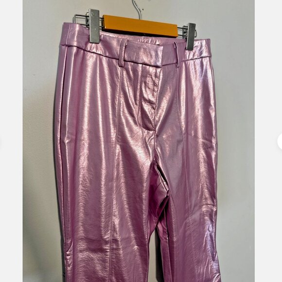 NWT 7 FOR ALL MANKIND Metallic Faux Leather Pink Foil Pants Women’s M S - Picture 4 of 7